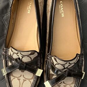 Coach Brown/Beige Canvas Criss-Cross Loafers